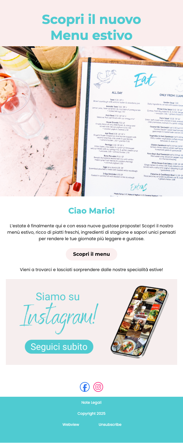 Esempio di newsletter che rinforza il proprio posizionamento sui social